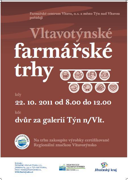 Farmářské trhy se konají v sobotu 22.10.2011 od 8 do 12 hodin