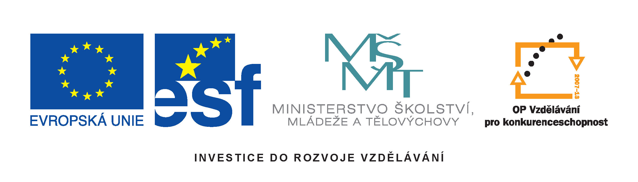 Logo Evropské unie, logo Evropského sociálního fondu, logo MŠMT, logo operačního programu Vzdělávání pro konkurenceschopnost